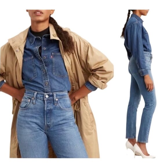 Levi's 501 Button Fly Skinny Jeans Medium Wash Denim Size 28 Women's 28 x 28 - Picture 1 of 15